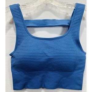 Yogalicious Waffle Seamless Melanie Sports Bra Blue Medium Removable Pads Gym